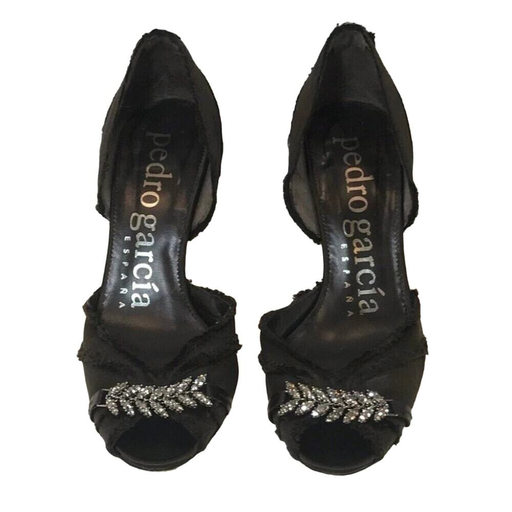 Pedro Garcia D’Orsay Pumps Size 36 / 6 US Brown Satin Swarovski Crystal Peep Toe